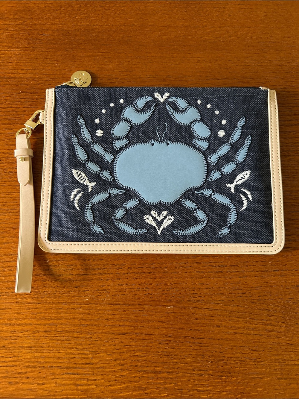 Spartina 449 Hamilton Crab Wristlet Blue Crab Embroidered Woven Cotton/Jute